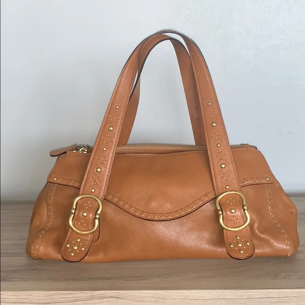 Michael Kors Vintage Y2K Tan Leather Saddle Satchel Handbag Gold Hardware
